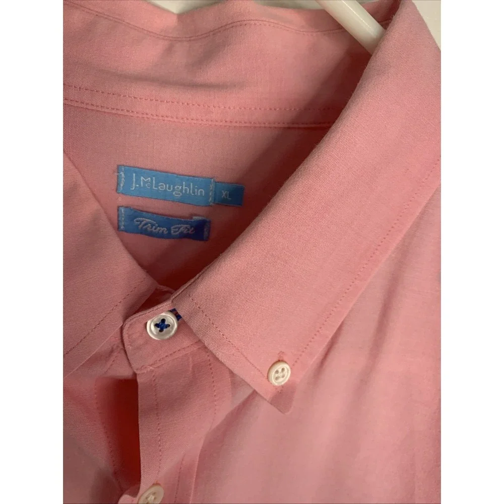 J. McLaughlin Men's size XL Pink‎ Cotton Button Down LS Shirt Reverse Cuff